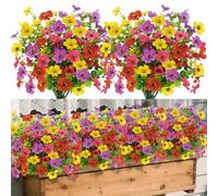 MOTONG Artificial Flowers Outdoor, 8 Bundles of 4 Color Plastic Flower for Outdoors, Artificial Outdoor Plants Silk Flowers Faux Plants for Outdoors Indoor Fake Flower Home Garden Window Wedding
