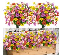 MOTONG Artificial Flowers Outdoor, 8 Bundles of 4 Color Plastic Flowers for Outdoors, Silk Flowers Artificial Outdoor Plants Fake Flowers Faux Plants for Outdoors Home Garden Window Wedding Decor