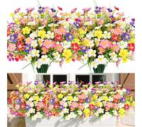 MOTONG Artificial Flowers Outdoor,8 Bundles of 6 Color UV Resistant Artificial Plants Outdoor Plastic Flowers for Outdoors Faux Daisy Fake Flowers for Home Decoration Indoor Garden Office