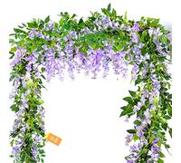 MOTONG Artificial Vine Flowers Decoration, 4Pcs (8FT/2.5M/piece) Artificial Wisteria Vines Garland Plants Flowers Arts For Ceremony Home Garden Wedding Party Decors (4Pcs Purple)