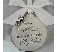 MOTONG Christmas Memorial Baubles Ball ”I Have an Angel in Heaven” Small Angel Plastic Baubles Christmas Bauble Pendant, Mum Dad Son Daughter Husband Hanging Decoration(My Uncle