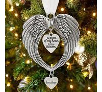 MOTONG Christmas Memorial Ornament Baubles, Angel Wings Pendants Shape ”a piece of my heart is in heaven” Two Sweet Heart Shaped Ornaments For Christmas Tree Hanging Decoration(Brother)