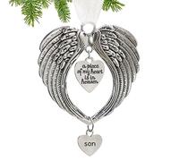 MOTONG Christmas Memorial Ornament Baubles, Angel Wings Pendants Shape ”a piece of my heart is in heaven” Two Sweet Heart Shaped Ornaments For Christmas Tree Hanging Decoration(Son)
