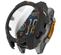 MOTONG PC Full Coverage Protective Watch Case Cover Tempered Glass Screen Protector Compatible with Garmin Tactix 8 Amoled 47mm(Black + Orange)