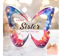 MOTONG Sister Gifts With Complimentary Box, Sister Birthday Dazzling Butterfly Crystal Acrylic Plaque Gift, Fiendship Gifts for Women Unique Thanksgiving Christmas for Thank You
