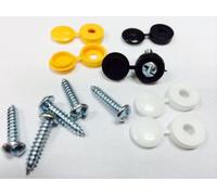 Motor Bike Car Licence Number Plate Fixing Kit Security Tamper Proof Set Screws and Caps Kit - 6 Pcs | Black White Yellow Screw Caps with Self Tapping Screws