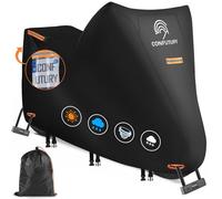 Motor Bike Cover Waterproof,600D Motorcycle Covers for Outside Storage with License Plate Window,Silver Nano Inner,4 Reflective Strips,3 Windproof Buckles,2 Lock-Holes & Storage Bag(2XL 90"x37"x50")