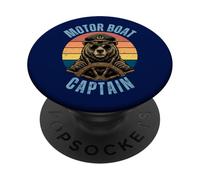 Motor Boat Captain Bear Retro Vintage Boating Lake PopSockets Adhesive PopGrip