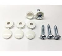 Motor Car Licence Plate 4x Screws With White Fold Over Hinged Cap Covers