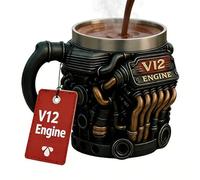Motor Coffee Mug, 300 ml V12 Stainless Steel Double Wall Insulation, Realistic Mug, Motor Design, Coffee Mug, For Golf, Yard, Balcony, Courtyard, Outdoor, Garden, Park, Home, Picnic, Camping, Party