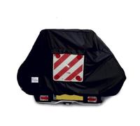 Motor home/Caravan 2 Electric Bike Cover with Webbings for Tow Ball or A - Frame Mounted Style Bike Racks (Black With Clear Pocket & Hazard Board)