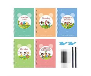 Motor Magic Workbooks, Your Little Explorer Magic Grooved Books, 4 PCS Handwriting Practice Copybook W/10 Replacement Refills+1 Pen+1 Pencil Grips, Writing Practice Books