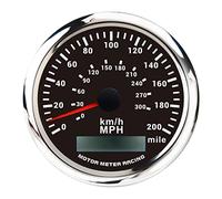 MOTOR METER RACING W Pro GPS Speedometer 0-200MPH 0-300KM/H Odometer Mileage Adjustable - for Car Truck Boat - Included GPS Sensor - White LED - Black Dial - Convex Lens - 3-3/8" 85mm