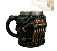 Motor Mug - Double Wall Insulated, Durable Hot and Cold Drinkware, 300ml V12 Stainless Steel Mug, Realistic Car Engine Design, Garden, Balcony, Home, Golf, Winter, Picnic