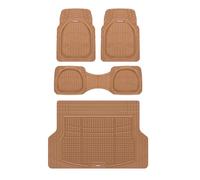 Motor Trend FlexTough Contour Liners Deep Dish 3 pc Rubber Floor Mats & Trimmable Trunk Liner Cargo Mat - Heavy Duty All Weather Protection Car Mats with Traction Grips Car Accessories (Beige)