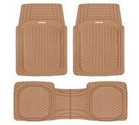 Motor Trend FlexToughXL Floor Mats for Cars Full Set, All-Weather Rubber Automotive Floor Mats, Waterproof Heavy Duty Car Mats, Flexible Floor Liners for Car Truck Van SUV, Car Floor Mats (Beige)