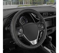 Motor Trend GripDrive Pro Synthetic Leather Auto Car Steering Wheel Cover Black w/Beige Accent Stitching Comfort Grip - Small 13.5 to 14.5 inch - SW-761-BG-S_AM