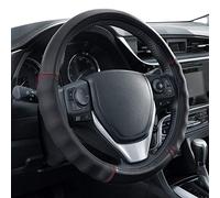 Motor Trend SW-810 Black with Grooves Soft Touch Leather Steering Wheel Cover with Advanced Traction Universal Fit for Standard Sizes 14.5 15 15.5 inches