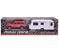 MOTOR ZONE from Peterkin | Car & Caravan Toy Vehicle | Red / Blue / Green / Yellow Car with detachable towable caravan | 1:32 Scale | Diecast Vehicles | Ages 3+