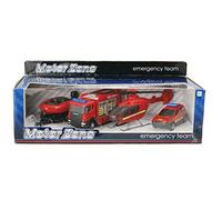 MOTOR ZONE from Peterkin | Fire & Rescue Emergency Team Toy Vehicles | 4-piece free wheeling set including Fire Engine, Car, Helicopter and Rescue Boat | 1:48 Scale | Diecast Vehicles | Ages 3+