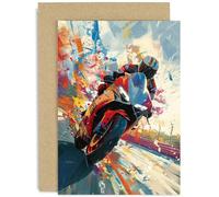 Motorbike Artwork Greeting Card for Him or Her - Birthday Thank You Just Because Card for Men - Colourful Motorbike Birthday Card for Boy | Blank Inside