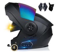 Motorbike Bluetooth Motorcycle Helmet Flip Up Front Helmet, 2 Riders Helmet Bluetooth Intercom DOT/ECE Approved, Lightweight, with Double Visor, for Adult Men Women S~XL