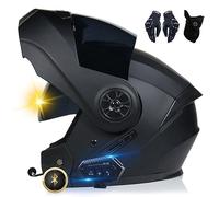 Motorbike Bluetooth Motorcycle Helmet Flip Up Front Helmet, 2 Riders Helmet Bluetooth Intercom DOT/ECE Approved, Lightweight, with Double Visor, for Adult Men Women S~XL