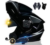 Motorbike Bluetooth Motorcycle Helmet Flip Up Front Helmet, 2 Riders Helmet Bluetooth Intercom DOT/ECE Approved, Lightweight, with Double Visor, for Adult Men Women S~XL