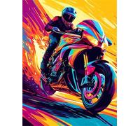 Motorbike Colourful Diamond Art Kits Adults, Diamond Painting Kit, Full Round Drill Diamond Dots Gem Art Rhinestone Crystal Picture, Diamond Art Kits Accessories for Home Decor 25x35cm/10x14in k-282