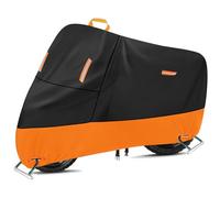 Motorbike Cover Waterproof Outdoor, 300D Oxford Motorcycle Scooter Rain Dust Sun Protective Cover with 4 Reflective Strips, 2 Lock Holes and 2 Windproof Buckles,1 Storage Pounch (2XL: 90 x 35 x 49 in)