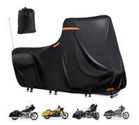 Motorbike Cover Waterproof Outdoor,600D Heavy Duty Motorcycle Covers,Nano Silver Inner,5 Reflective Strips,fits Street Glide,Road King,Moped Cover(Side Box 118"x43.3"x56" Black)
