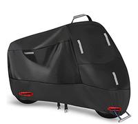 Motorbike Cover Waterproof Outdoor Indoor, 300D Oxford Motorcycle Scooter Moped Rain Dust Cover with 5 Reflective Strips and 2 Lock Holes, 2 Fixed Buckles and 1 Storage Bag (XXL: 96 x 37 x 49 inch)