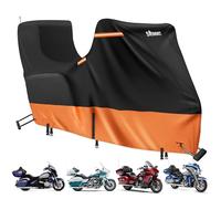 Motorbike Cover Waterproof Outdoor with Side+Top Box,420D Bike Cover for Gold Wing,Road Master,Road Glide Limited,Touring Models Harley Davidson Ultra Limited(118"x44"x56" Black & Orange)