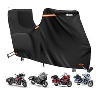 Motorbike Cover Waterproof Outdoor with Side+Top Box,420D Heavy Duty Motorcycle Covers for Outside Storage,fits Ultra Limited,Road Glide Limited,Gold Wing,Roadmaster,Indian Pursuit(118"X44"X56")
