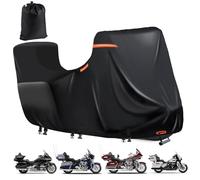 Motorbike Covers for Outside Storage with Side+Top Box,600D Heavy Duty Waterproof Motorcycle Cover for Harley-Davidson Touring Models Ultra Classic,Glold Wing,Rain,Anti-UV (118"X44"X56" Black)