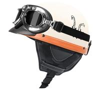 Motorbike Crash Half Helmet DOTECE Approved Adult Motorcycle Open Face Helmets with UV Goggles Vintage Style Scooter Jet Helmet for Men Women Comfortable Breathable Lining F,53-60CM