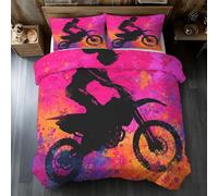 Motorbike Emperor Duvet Cover Set, Sports Dirt Bike Motorcycle Bedding Set, Microfiber Soft Reversible Quilt Cover 290x235 + 2 Pillowcase, Zipper Closure, Bedroom Decor BhT38