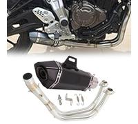 Motorbike exhaust Motorcycle Accessories Carbon Fiber Exhaust Silencer Exhaust Slip-On Exhaust Front Link Pipe Muffler For Y-AMAHA MT07 FZ07 2022 2023(Black- Silver)