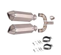 Motorbike exhaust Motorcycle Accessories Slip-On Exhaust Silencer Stainless Steel Exhaust Double Outlet Mid Link Pipe Muffler For Benelli 600 TNT600 BN600 BJ600(Chrome)