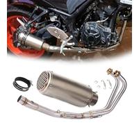 Motorbike exhaust Motorcycle Silencer Tube Stainless Steel Muffler Exhaust Carbon Fiber Front Link Pipe Muffler For Y-AMAHA YZFR3 2015-2021 2016 2017 2018 2019 2020(Chrome)