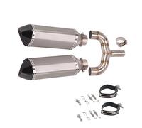 Motorbike exhaust Motorcycle Slip On Exhaust Double Outlet Mid Link Pipe Muffler Silencer Stainless Steel Muffler Accessories For Benelli 600 TNT600 BN600 BJ600(Chrome)