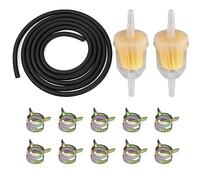 Motorbike Fuel Filter Hose Kit, 2M 8mm Fuel Line + 2x Fuel Filters + 10x Hose Clamps Compatible With 49cc Scooter Dirt Quad Bikes ATV Motorcycle