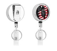 Motorbike Got Dirt U.S. Flag Cute Retractable Metal ID Badge Holder Reel Clip Keychain for Office Work