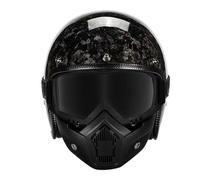 Motorbike Half Helmet Avce Goggles Carbon Fiber Open-Face Motorcycle Helmets ECEDOT Approved Portable Scooter Half Helmet for Adults Men Women Four Seasons C,L:59-60CM