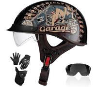 Motorbike Half Helmet | ECE 22.06 Certified, Dual Visor Design, Padded Liner, Solid ABS Shell for Town Retro Motorcycle Riders 2,XL/(61~62cm)