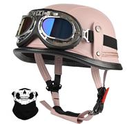 Motorbike Half Helmet for Adult Men Women, Vintage Leather German Style Open Face Helmet with Goggles, German Style Half Helmet Skull Cap ECE Approved for Motorbike Scooter A9,XL/(59~61cm)