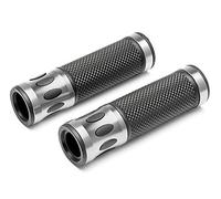 Motorbike Handlebar Hand Grips fits 22mm 7/8" bars - Silver - Anodised Aluminium with Non Slip Rubber for Comfort