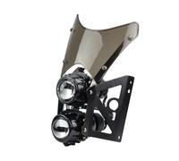 Motorbike Headlights Universal Motorcycle Twin Stacked Projector Headlight With Black Brackets Windscreen Street Motor Dual Sport Motorcycle Headlamp(Black)