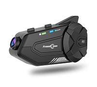 Motorbike Helmet bluetooth headset with Camera,FreedConn R1 Pro 6-way 1000M intercom,Motorcycle Communication System,2K Video,BT5.0/Siri/FM/Music sharing/compatible with other brands/2 in 1 Mic(1Pack)