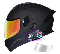 Motorbike Helmet with Bluetooth Module, Flip Up Full Face Integrated Helmet, ECE Approved, Lightweight Ventilation Design, High Definition Double Visor, for Adult Men and Women